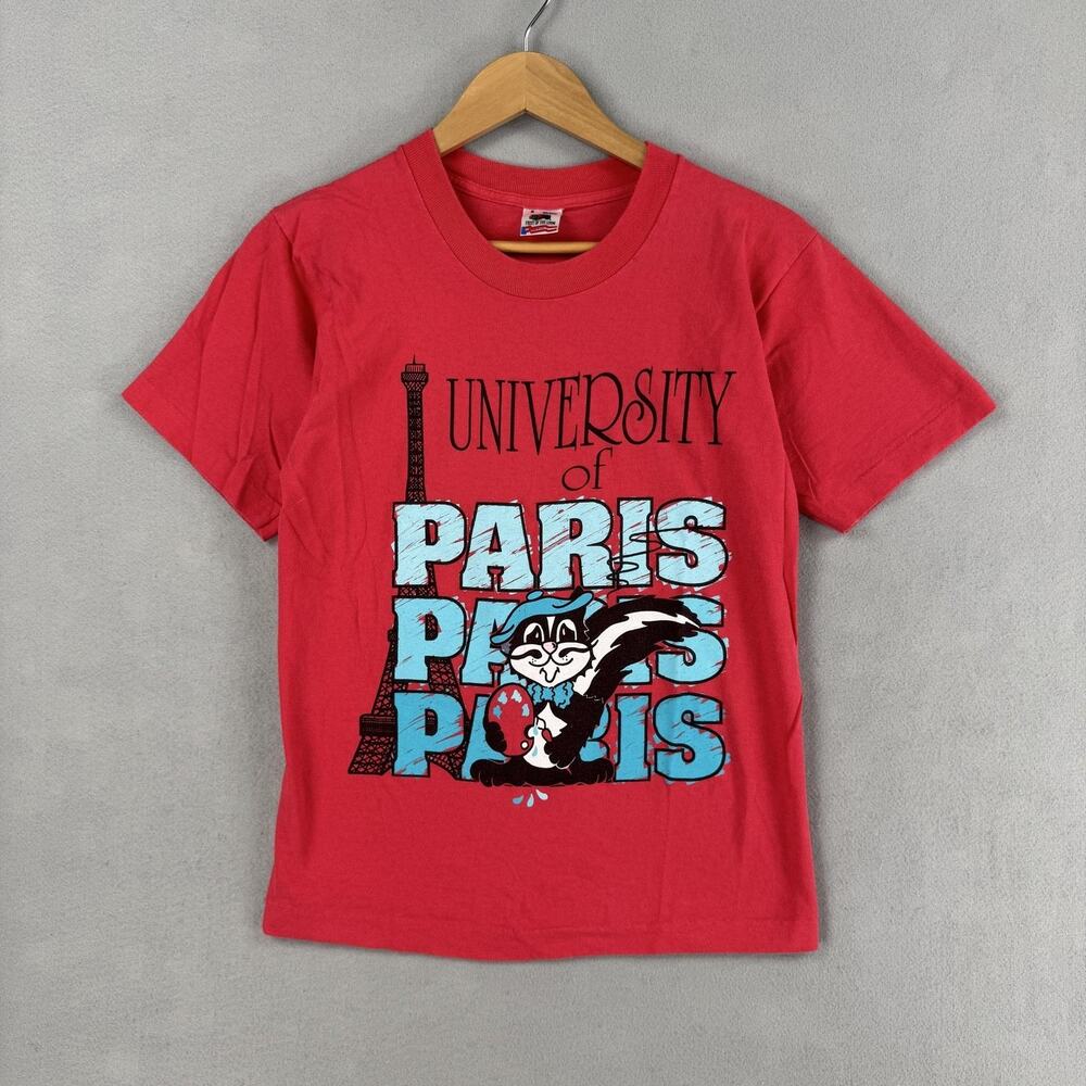Vintage University Of Paris Shirt Mens Small Red Pepe Le Pew Looney Tunes 80s